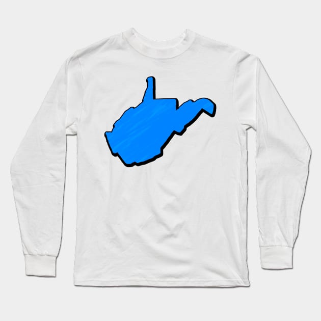 Bright Blue West Virginia Outline Long Sleeve T-Shirt by Mookle